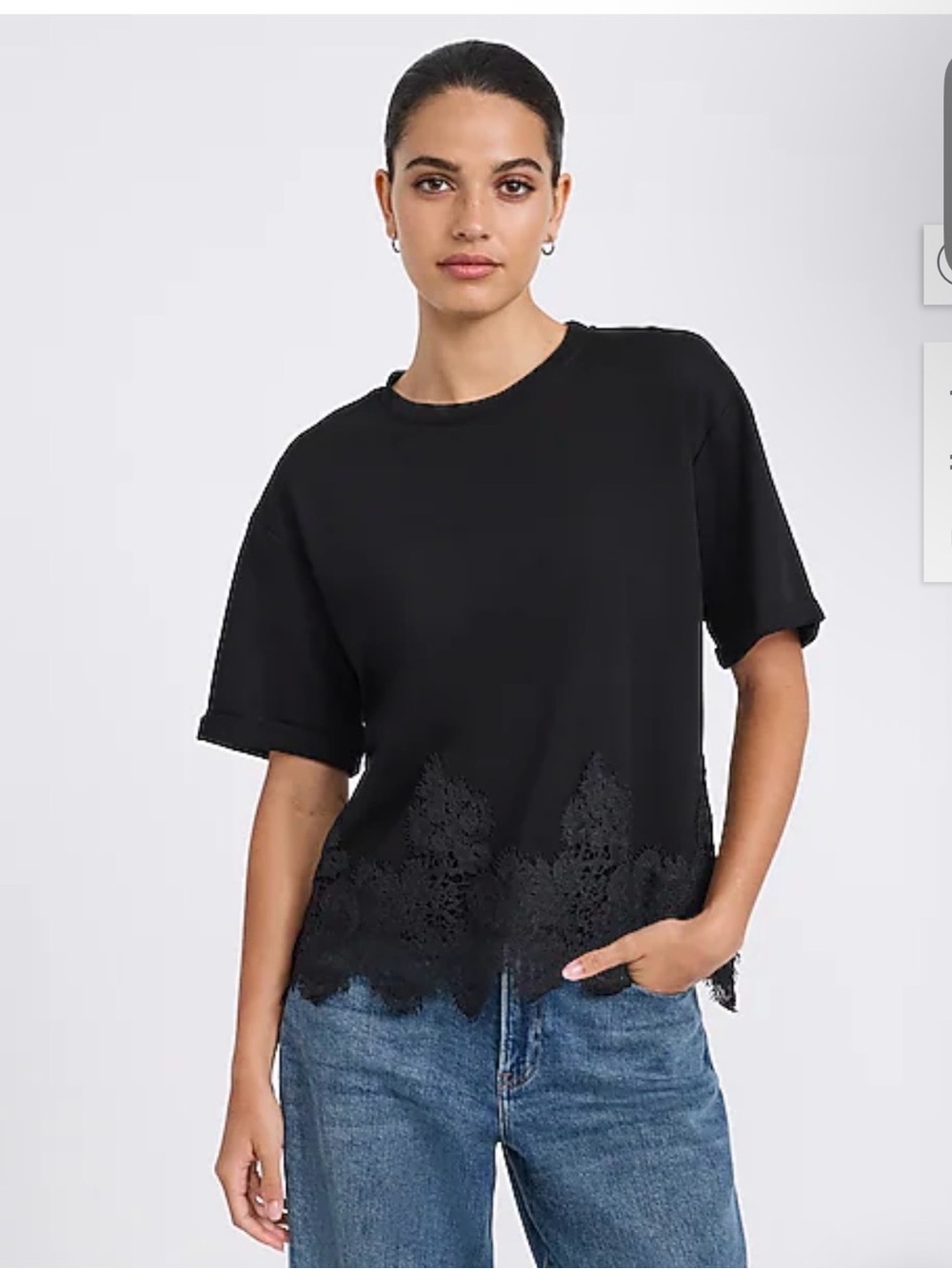Express Crew Short Sleeve Shirt with Lace Trim